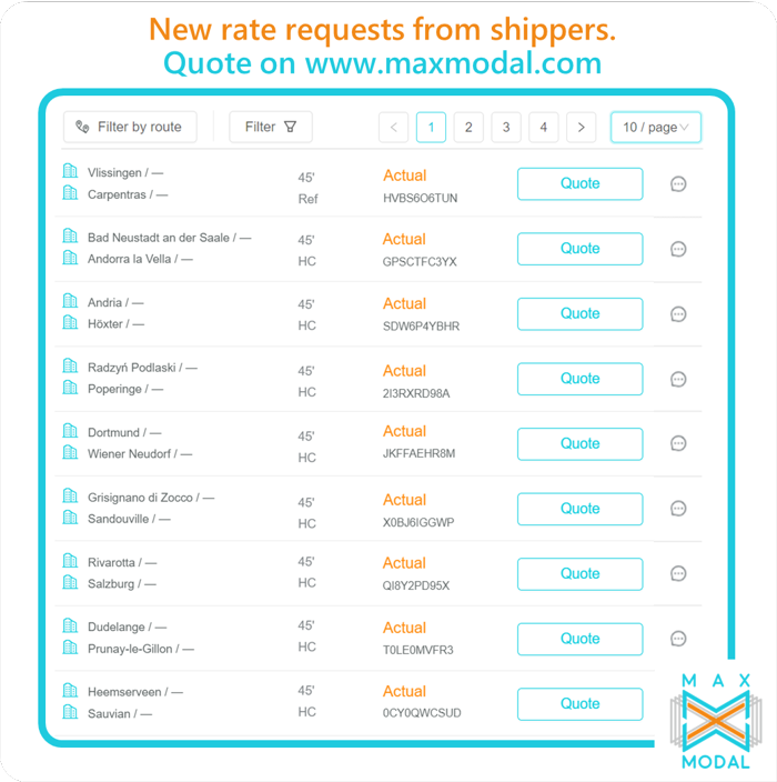 Get new rate requests from shippers on Maxmodal